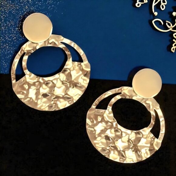 🆕Hammered Statement Circle Earrings 18K Gold Plated Stainless Steel Bold Chic - Picture 5 of 12